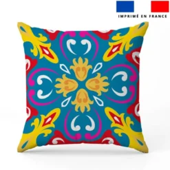 Coupon 45x45 cm motif carreaux de ciment jaune fuchsia et bleu