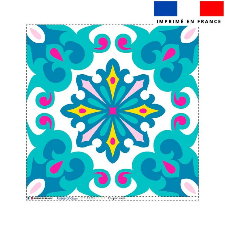 Coupon 45x45 cm motif carreaux de ciment bleu et turquoise
