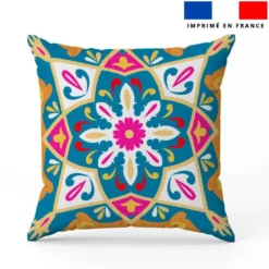 Coupon 45x45 cm motif carreaux de ciment fuchsia orange et bleu