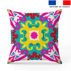 Coupon 45x45 cm motif carreaux de ciment fuchsia et jaune