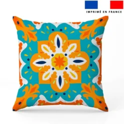 Coupon 45x45 cm motif carreaux de ciment bleu orange et turquoise