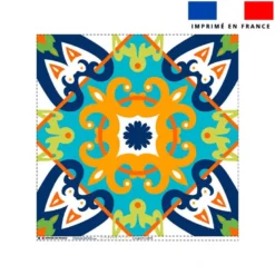 Coupon 45x45 cm motif carreaux de ciment bleu ocre et turquoise