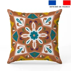 Coupon 45x45 cm motif carreaux de ciment bleu canard jaune et terracotta