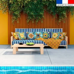 Coupon 45x45 cm motif carreaux de ciment jaune vert et orange