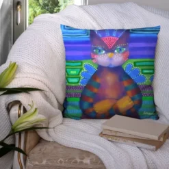 Coupon 45x45 cm motif chat bleu - Création Lita Blanc