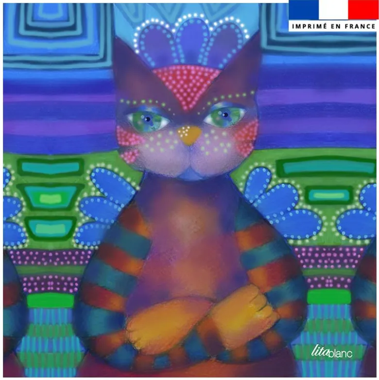 Coupon 45x45 cm motif chat bleu - Création Lita Blanc