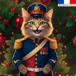 Coupon 45x45 cm motif chat de noël en uniforme