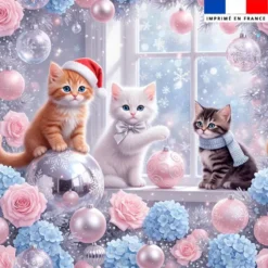 Coupon 45x45 cm motif chaton de noël pastel