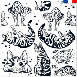 Coupon 45x45 cm motif chats tigrés symétriques - Création Pilar Berrio