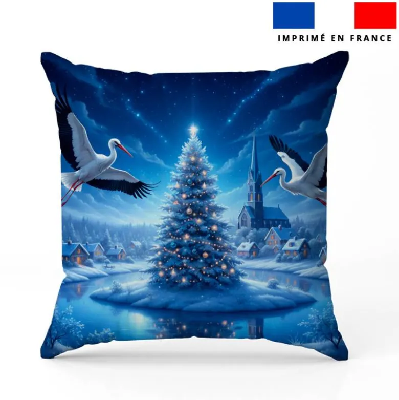 Coupon 45x45 cm motif cigogne et sapin de noël