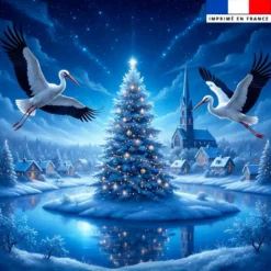 Coupon 45x45 cm motif cigogne et sapin de noël