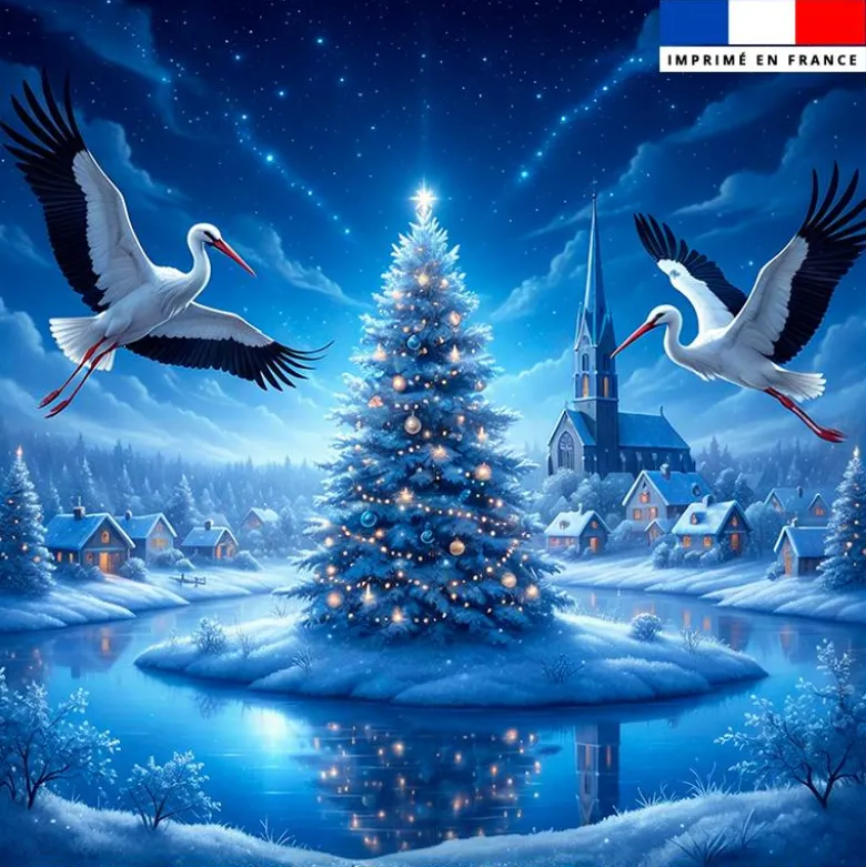 Coupon 45x45 cm motif cigogne et sapin de noël