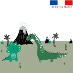 Coupon 45x45 cm motif dino vert et volcan