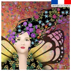 Coupon 45x45 cm motif diva papillon et fleurs - Création Lita Blanc