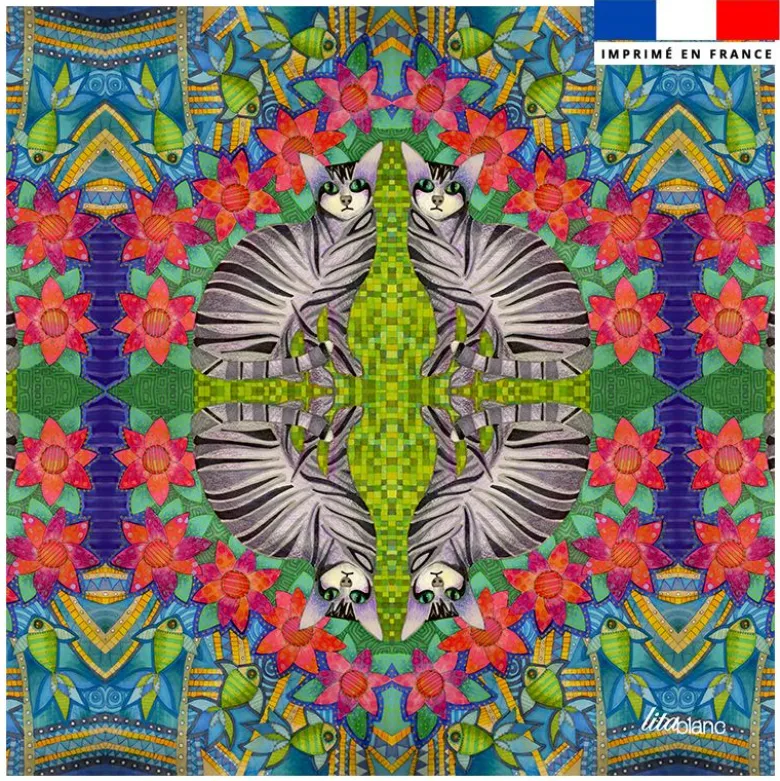 Coupon 45x45 cm motif duo chats - Création Lita Blanc