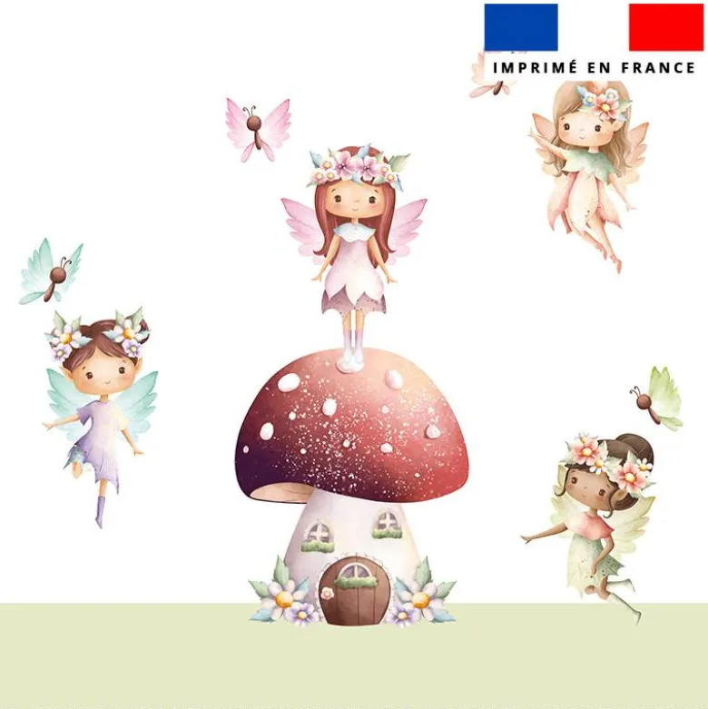 Coupon 45x45 cm motif fées et maisonnette