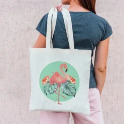 Coupon 45x45 cm motif flamant rose et feuille