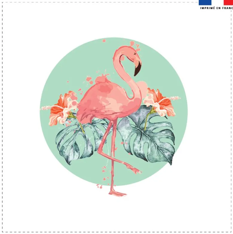 Coupon 45x45 cm motif flamant rose et feuille