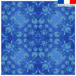 Coupon 45x45 cm motif fleurs abstraites bleues - Création Lita Blanc