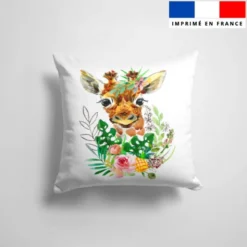 Coupon 45x45 cm motif girafon et fleur effet aquarelle