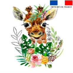 Coupon 45x45 cm motif girafon et fleur effet aquarelle