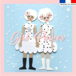 Coupon 45x45 cm motif girl power bleu - Création Lita Blanc