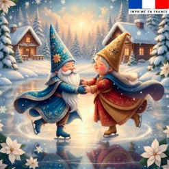Coupon 45x45 cm motif gnomes qui dansent sur la glace