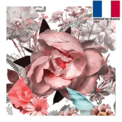 Coupon 45x45 cm motif grosses fleurs jungle et cachemire