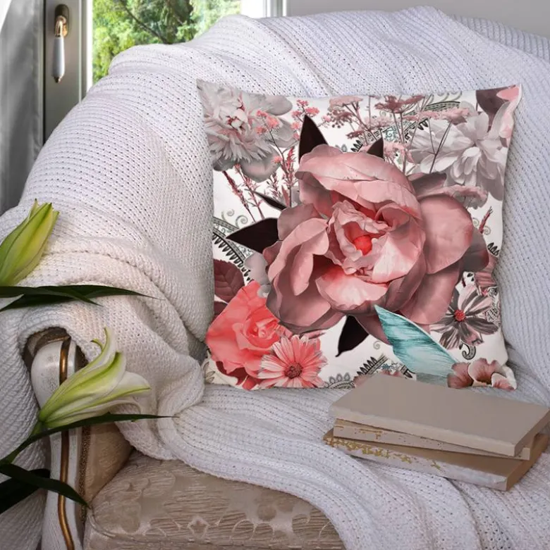 Coupon 45x45 cm motif grosses fleurs jungle et cachemire