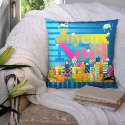 Coupon 45x45 cm motif joyeux noel bleu - Création Lita Blanc