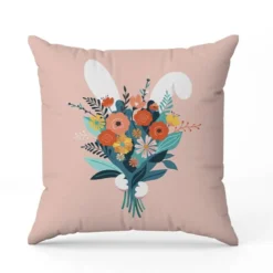 Coupon 45x45 cm motif lapin et bouquet de fleurs