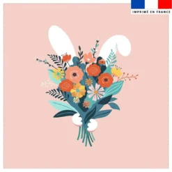 Coupon 45x45 cm motif lapin et bouquet de fleurs