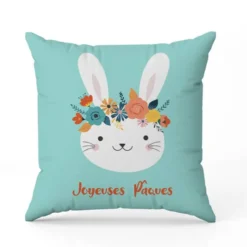 Coupon 45x45 cm motif lapin fleuri Joyeuses Pâques