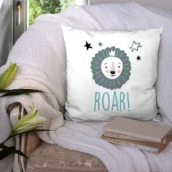 Coupon 45x45 cm motif lion baby bleu et gris