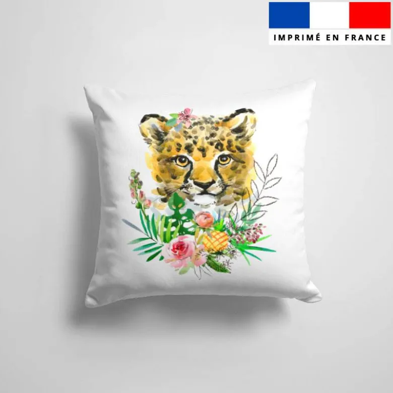 Coupon 45x45 cm motif léopardeau et fleur effet aquarelle