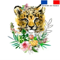 Coupon 45x45 cm motif léopardeau et fleur effet aquarelle