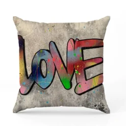 Coupon 45x45 cm motif love multicolore fond gris - Création Alex Z