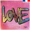 Coupon 45x45 cm motif love multicolore fond rose - Création Alex Z