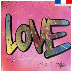 Coupon 45x45 cm motif love multicolore fond rose - Création Alex Z