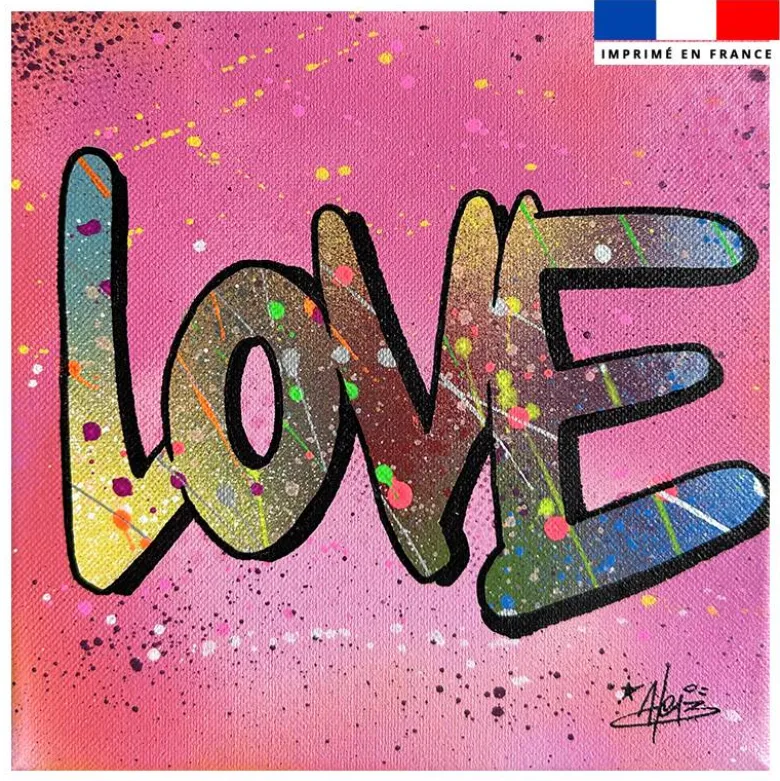 Coupon 45x45 cm motif love multicolore fond rose - Création Alex Z