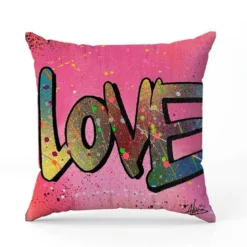 Coupon 45x45 cm motif love multicolore fond rose - Création Alex Z