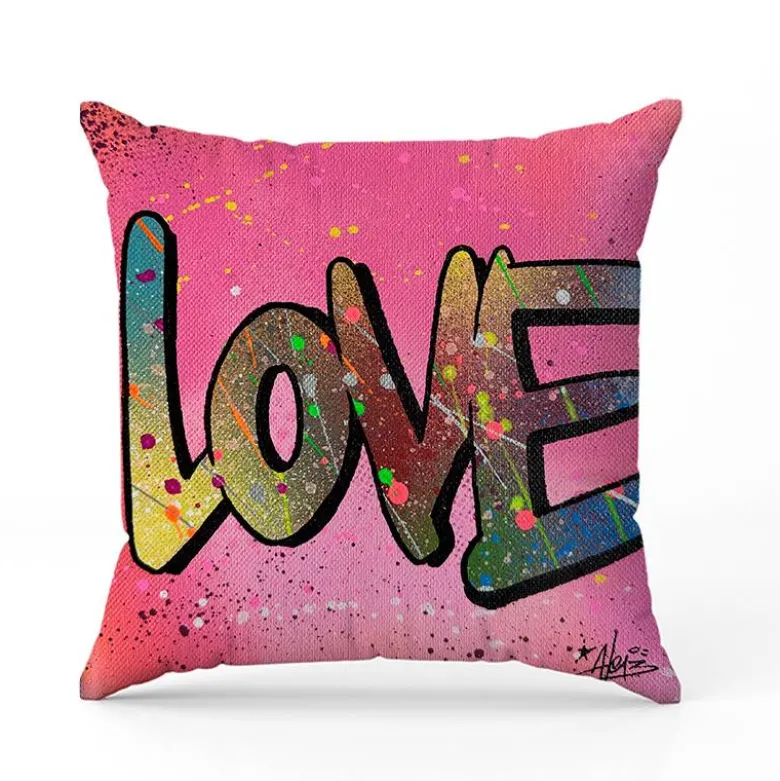 Coupon 45x45 cm motif love multicolore fond rose - Création Alex Z