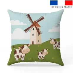 Coupon 45x45 cm motif moulin et vache de la ferme