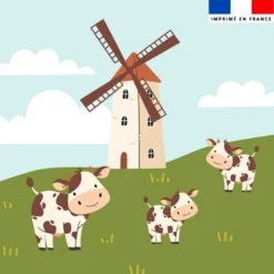 Coupon 45x45 cm motif moulin et vache de la ferme