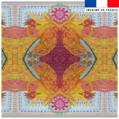 Coupon 45x45 cm motif oiseau ethnique - Création Lita Blanc