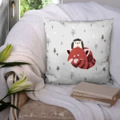 Coupon 45x45 cm motif panda roux et hérisson gris recto