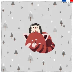 Coupon 45x45 cm motif panda roux et hérisson gris recto