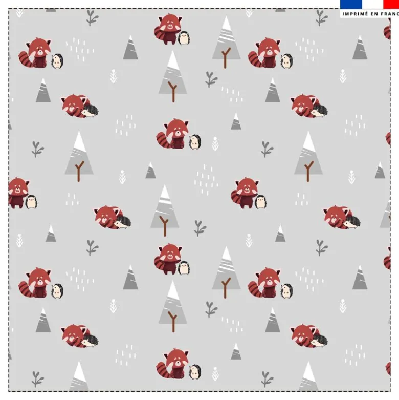 Coupon 45x45 cm motif panda roux et hérisson gris verso