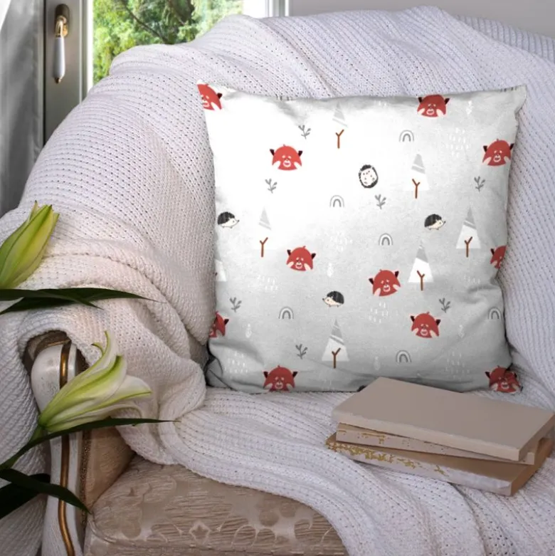 Coupon 45x45 cm motif panda roux et hérisson gris verso