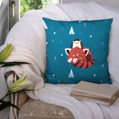 Coupon 45x45 cm motif panda roux et hérisson bleu canard recto